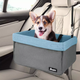 JESPET & GOOPAWS Dog Booster Seats for Cars, Portable Dog Car Seat Travel Carrier with Seat Belt for 24lbs Pets (Color: Grey, size: 16" L x 13" D x 9" H)