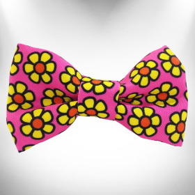 Flower Dog Bow Tie (Color: Yellow Daisies on Pink)